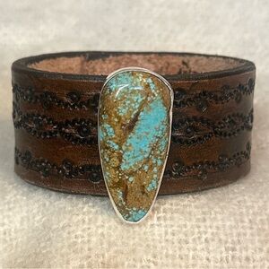 Mine #8 Turquoise on Leather Bracelet (8-9)